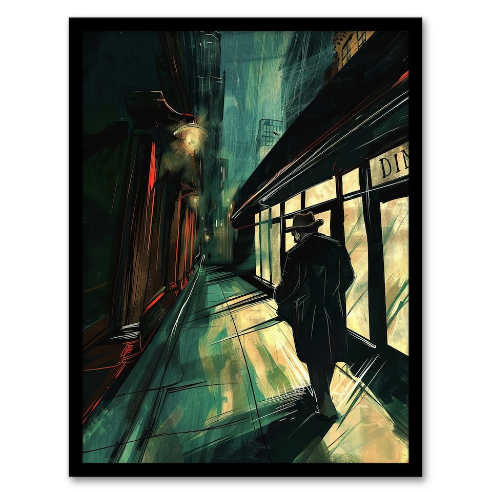 image 1 of Moody Stroll Alleyway Dark Film Noir Living Room Black Framed Wall Art Print A4