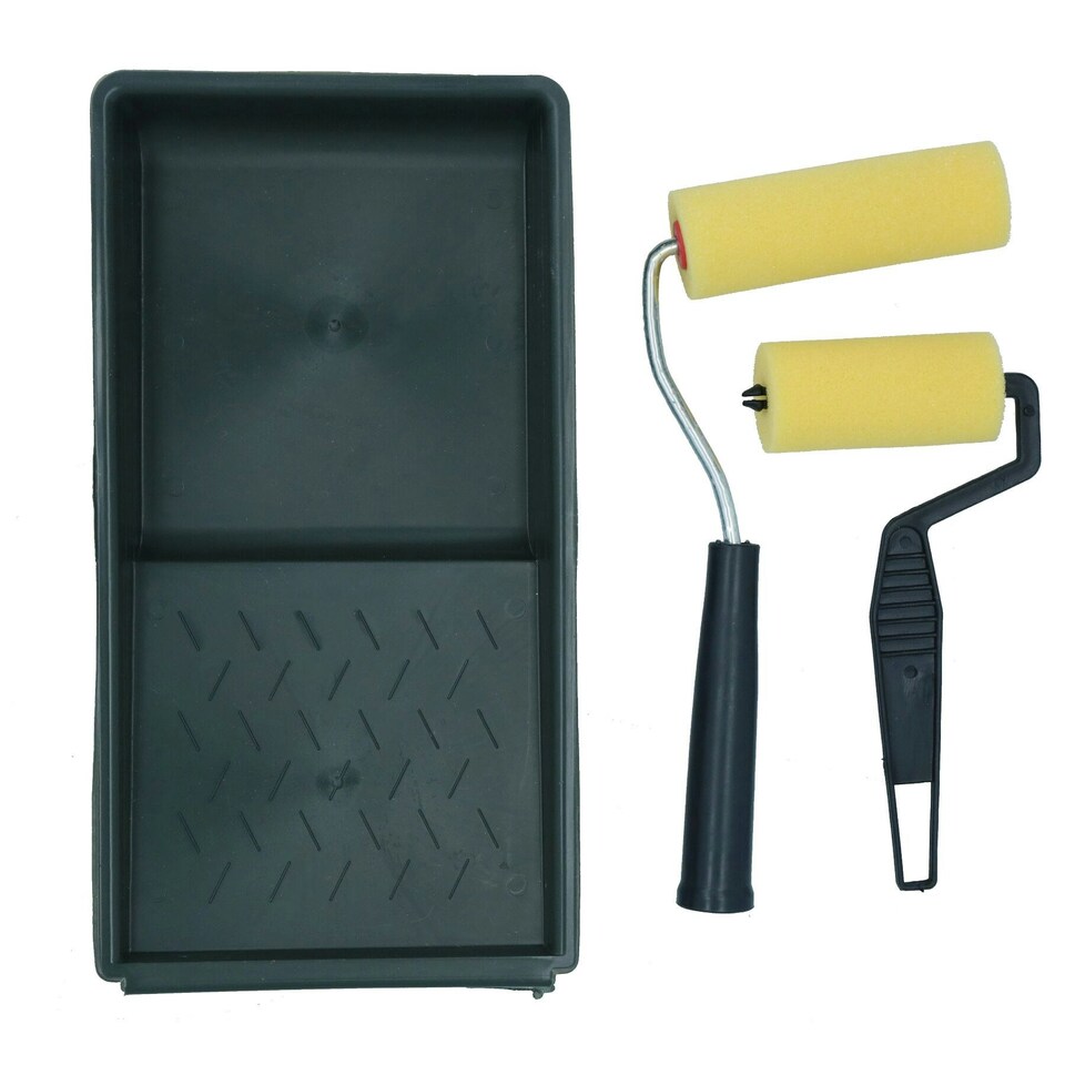 image 1 of 3" + 4" Mini Paint Roller Tray Set Foam Sleeves Rollers Solvent Based Painting 3pk