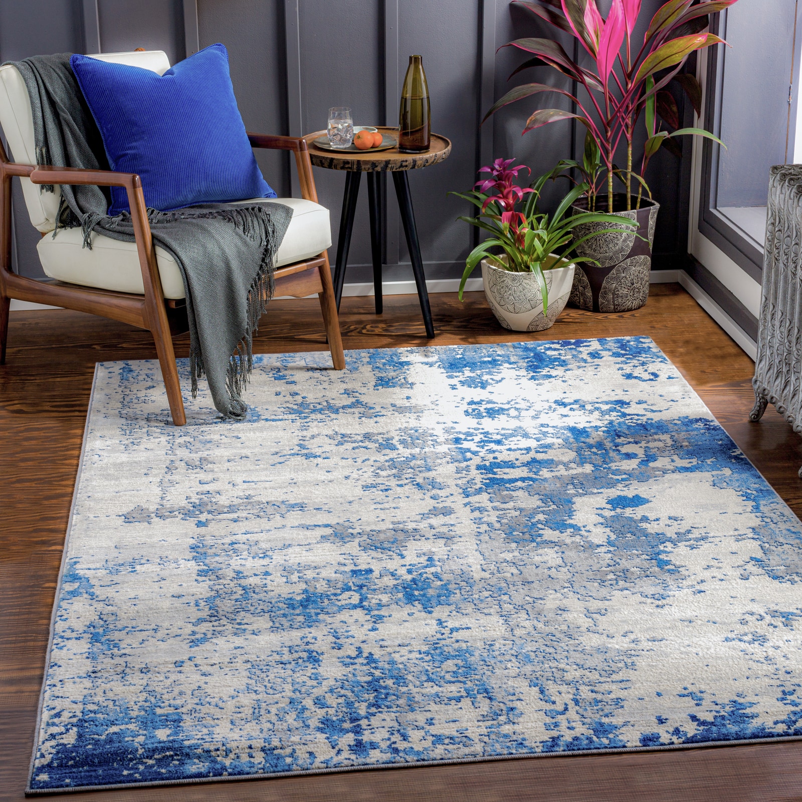 LIVABLISS Monaco-Abstract Modern Marble Rug 200 x 290 cm | Blue