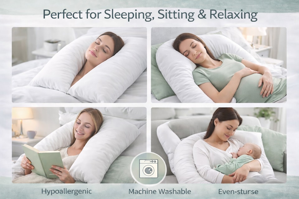 image 1 of V-Shaped Orthopaedic Support Pillow – Cotton-Blend Cover, Down Alternate Fibre Fill