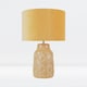 image 1 of First Choice Lighting Peacock Glazed Ceramic Lamp with Ochre Velour Shade Yellow | Yellow