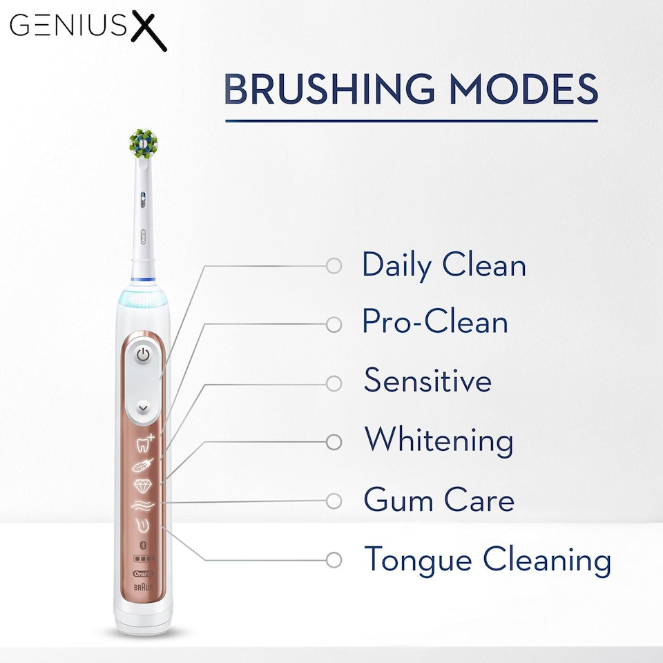 image 1 of Oral-B Genius X Smart Rechargeable Toothbrush with Travel Case, Rose Gold