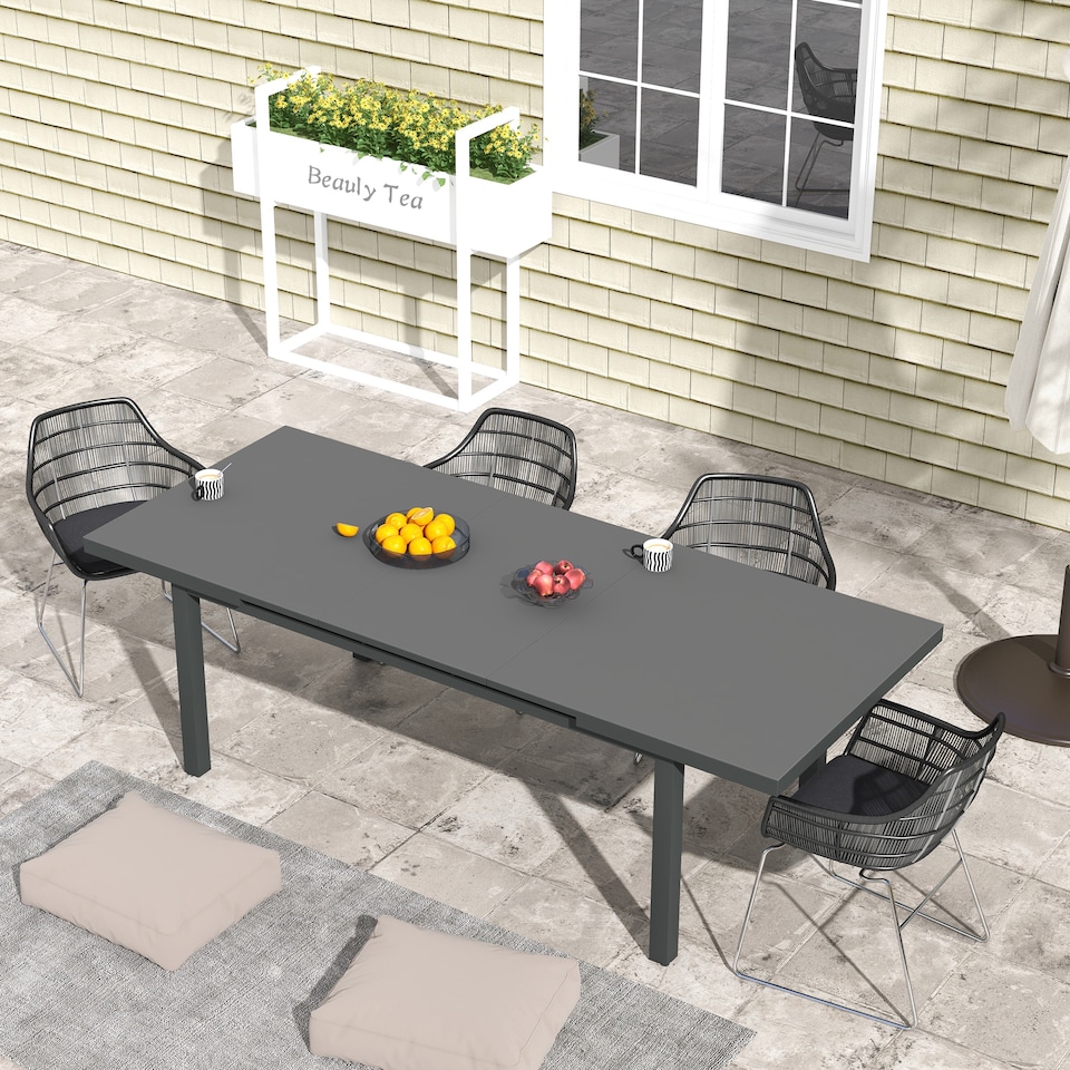 image 1 of Outsunny 246 cm Extending Garden Table, Rectangle Outdoor Dining Table for 6 8, Aluminium Frame for Patio, Balcony Charcoal Grey
