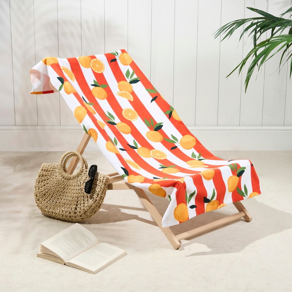 image 1 of OHS Vertical Stripe Soft Absorbent Quick Drying Travel Holiday Summer Beach Bath Towel Orange | One size
