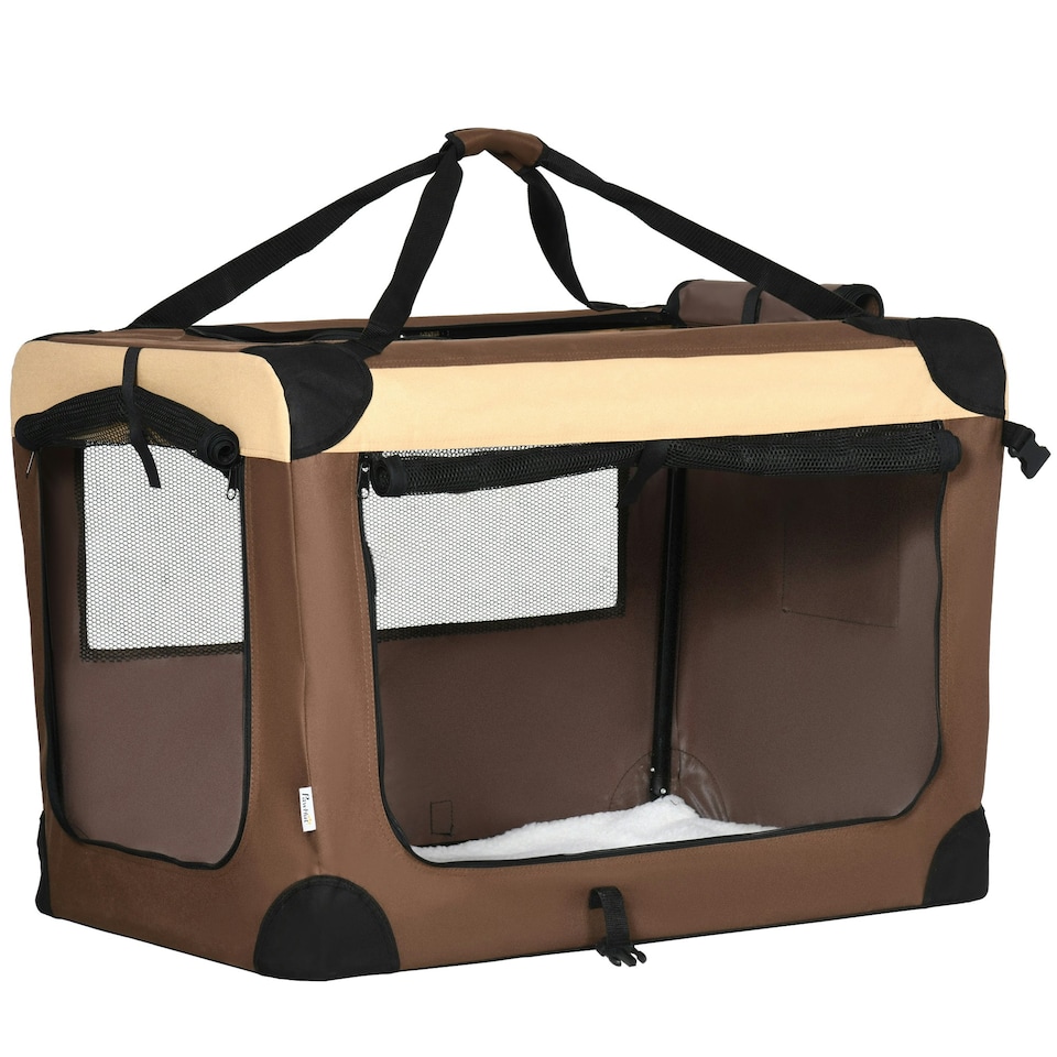 image 1 of PawHut 81cm Foldable Pet Carrier Bag Soft Travel Dog Crate for Medium Dogs Brown