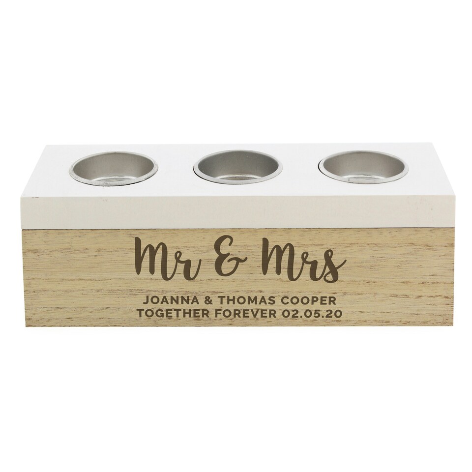 image 1 of Personalised Triple Tea Light Box Brown