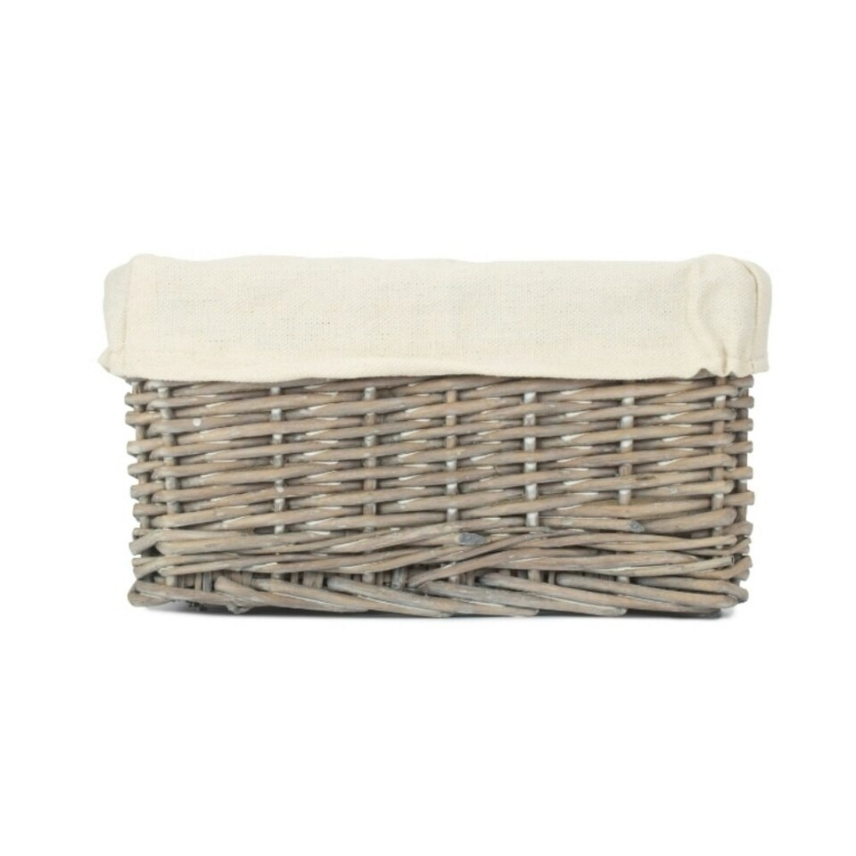 image 1 of Large Wicker Grey Wash Lined Storage Tray | Grey | Grey Wash
