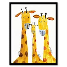 Giraffe Family Bright Folk Art Kids Bedroom Black Framed Wall Art Print A4