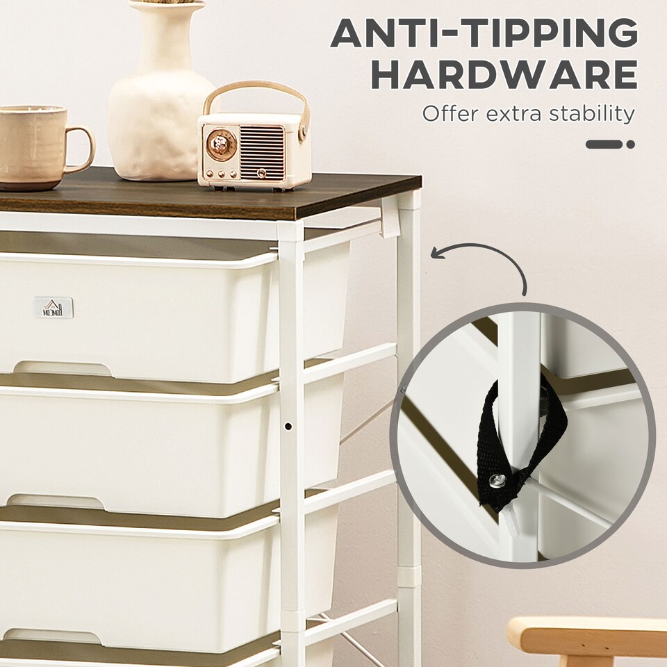 image 1 of HOMCOM Bedroom Chest of Drawers, 6-Drawer Dresser, Tall Storage Drawer Unit with Steel Frame for Living Room, White