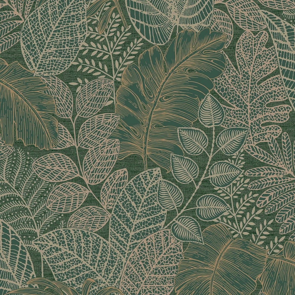 image 1 of Superfresco Easy Scattered Leaves Forest Green Wallpaper | Green | Copper | 10m Length x 52cm Width