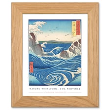 Utagawa Hiroshige Naruto Whirlpool Awa Province Art Oak Wood Framed Wall Print | Blue