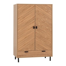Leon 2 Door 1 Drawer Wardrobe - L47 x W80 x H190.5 cm - Medium Oak Effect Brown