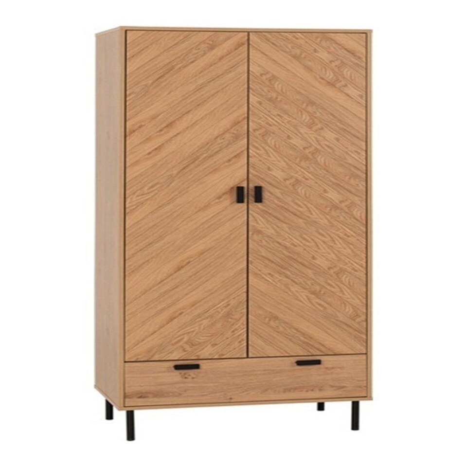 image 1 of Leon 2 Door 1 Drawer Wardrobe - L47 x W80 x H190.5 cm - Medium Oak Effect Brown