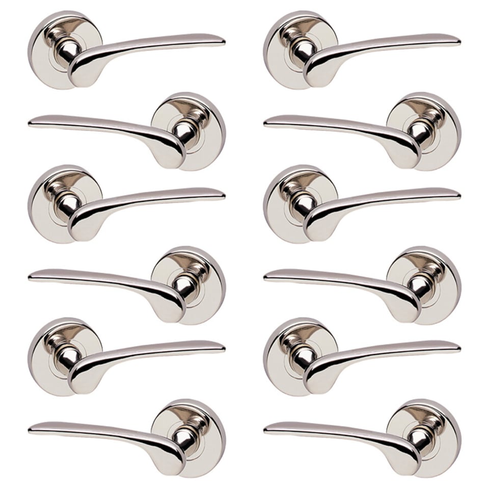image 1 of Como Metal Lever Latch Door Handles Set Rose Internal & External | Silver | 6x Polished Nickel Rose