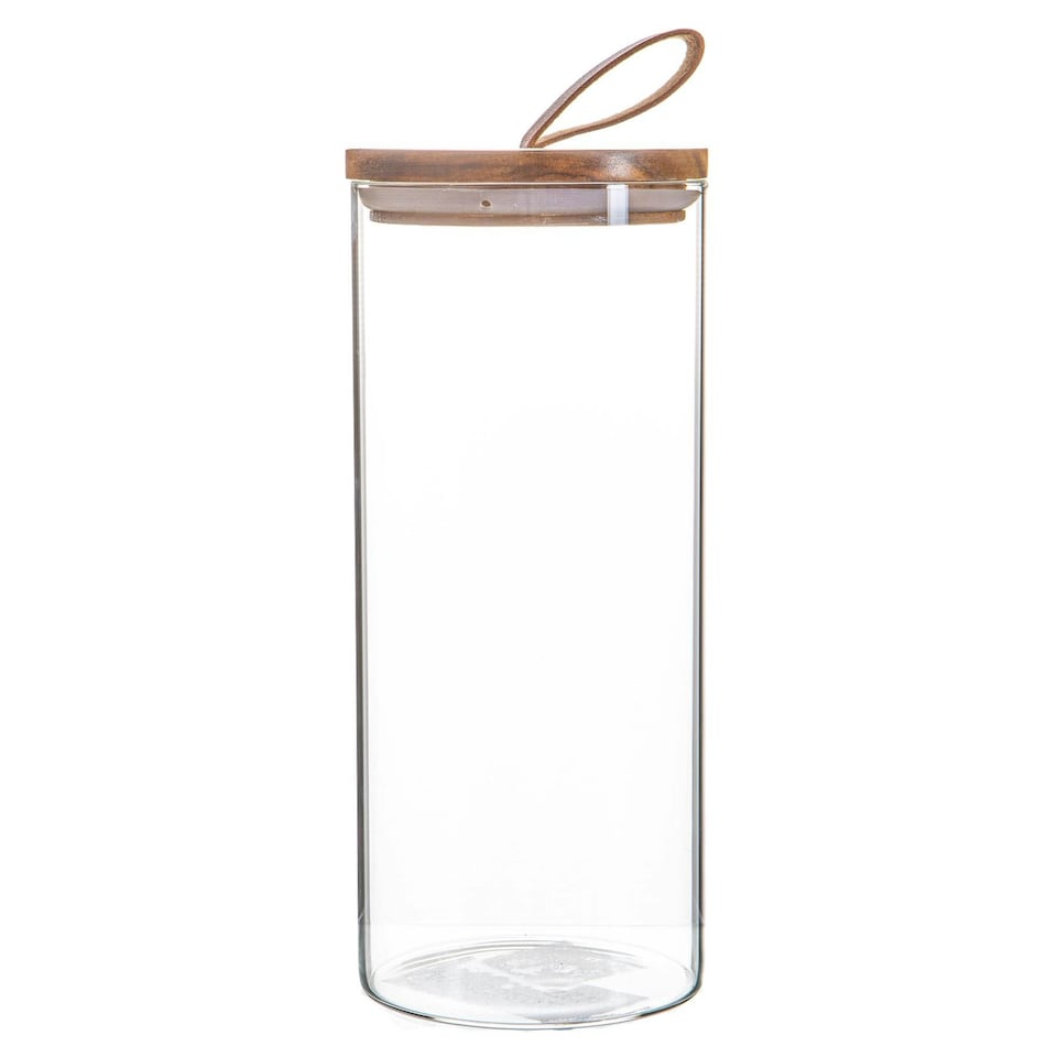 image 1 of Argon Tableware Glass Storage Jars with Wooden Lids - Leather Loop - 1.5 Litre - Pack of 6
