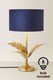 image 4 of ValueLights Christina Navy Velvet and Gold Inner Shade Gold Palm Leaf Table Lamp & Bulb | Gold