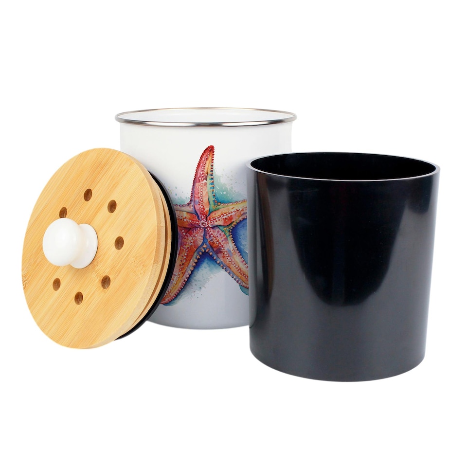 image 1 of Vibrant Starfish Food Waste Caddy - Metal 2L Decorative Kitchen Compost Bin