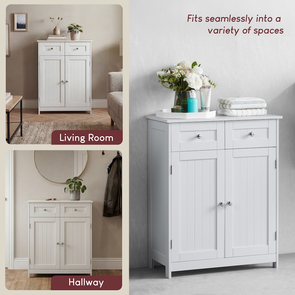image 1 of Bath Vida Priano 2 Drawer 2 Door Freestanding Bathroom Cabinet, White