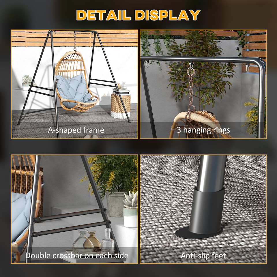 image 1 of Outsunny Hammock Chair Stand Metal Frame Hammock Stand Only, Black | Black