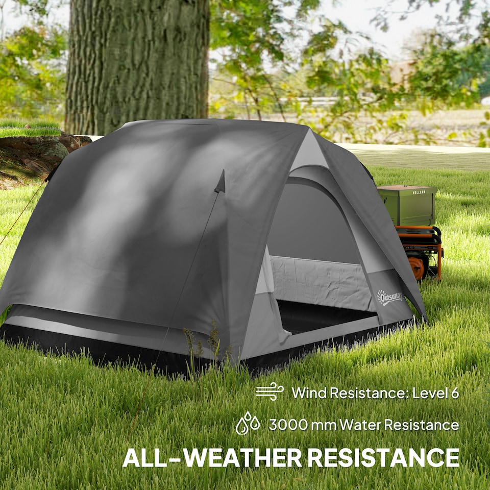 image 1 of Outsunny 3-4 Person Camping Tent Easy Set Up, Waterproof Tent, Dark Grey