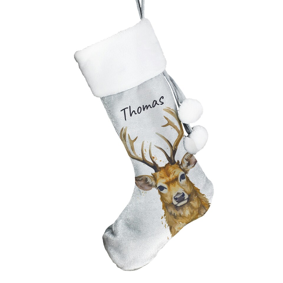 image 1 of Personalised Stag Silver Grey Stocking