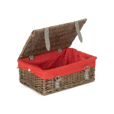 35cm Antique Wash Wicker Picnic Basket with Lining Red | Red | One Size