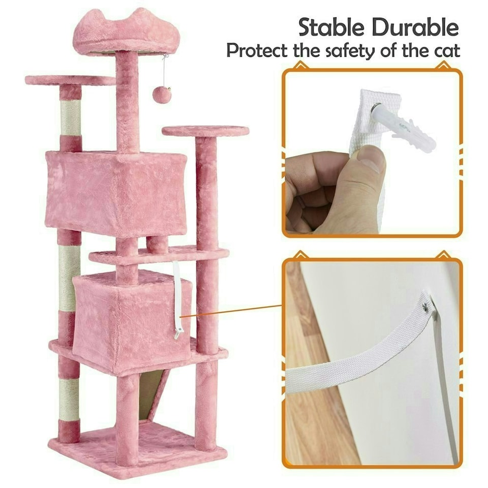 image 1 of Yaheetech 156 cm Multilevel Indoor Cat Climbing Frame Pink