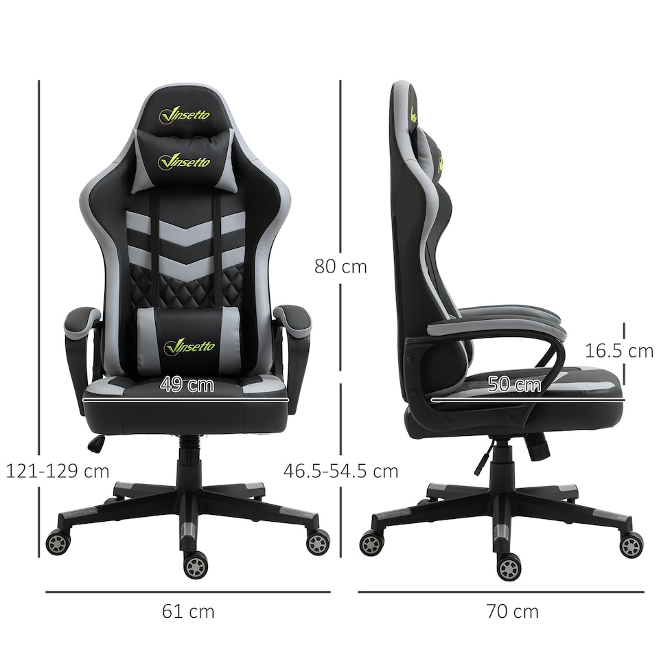 image 1 of Vinsetto Racing Gaming Chair w/ Lumbar Support, Swivel Wheels, Black Grey
