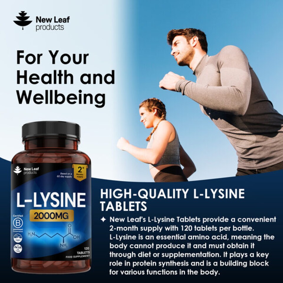 image 1 of L-Lysine Tablets 120 Vegan Tablets 2000mg Per Serving