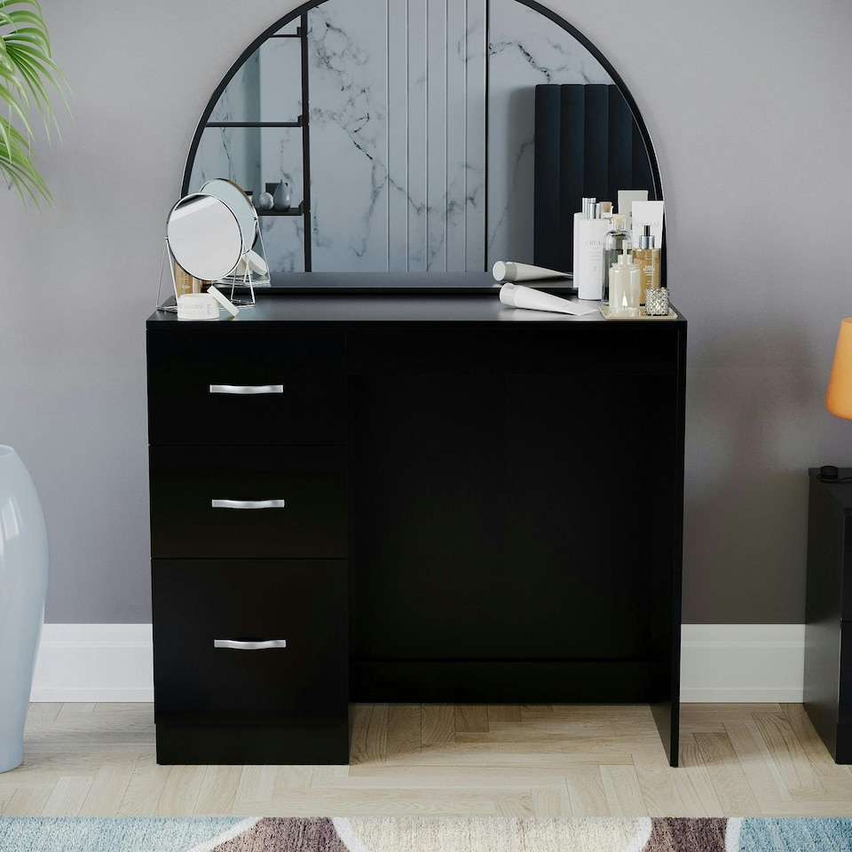 image 1 of Vida Designs Riano 3 Drawer Dressing Table Vanity Makeup Desk, Black