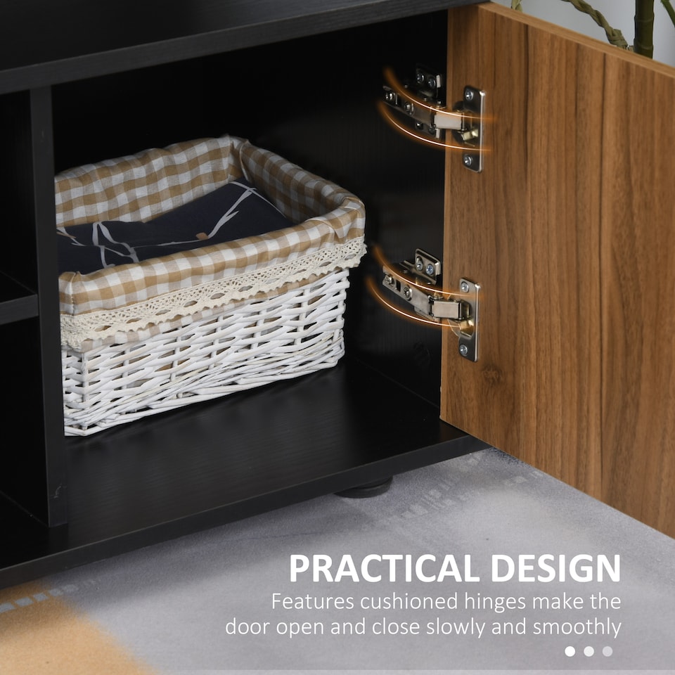 image 1 of HOMCOM TV Cabinet Unit for TVs up to 50'' with Storage Shelf and Cupboards, Living Room Entertainment Center Media Console, Black and Walnut