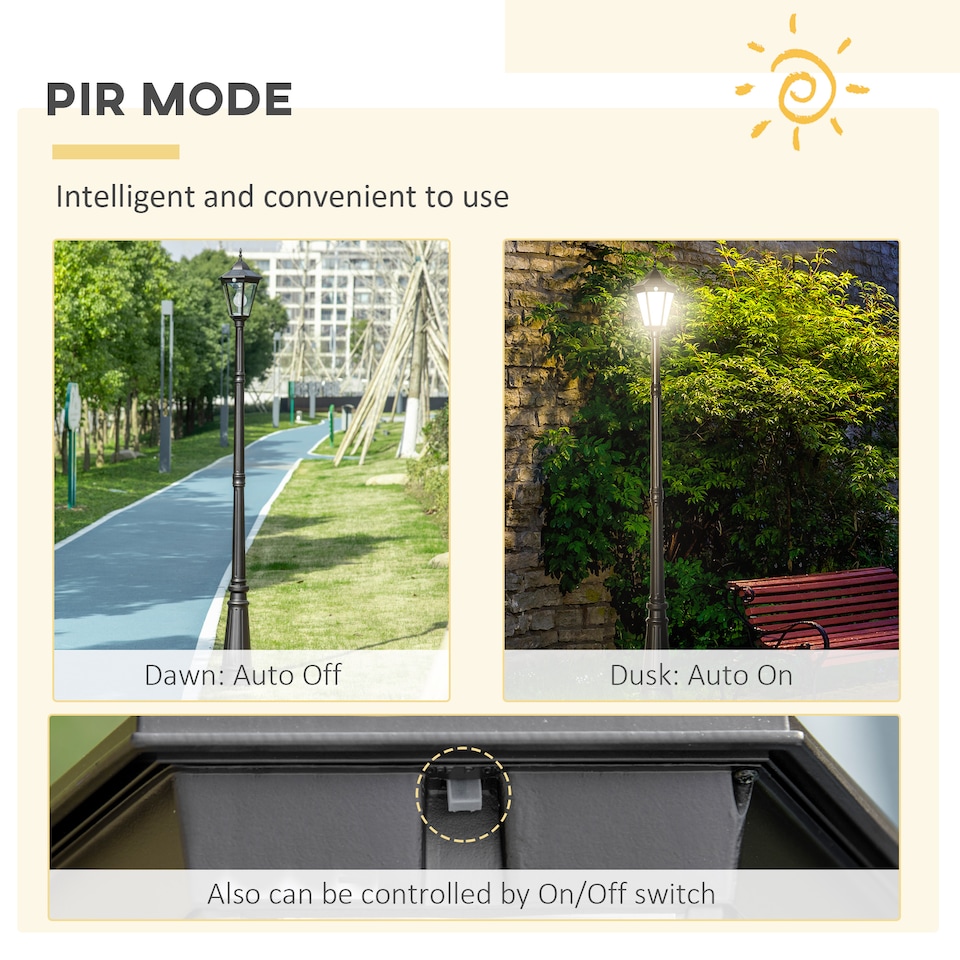 image 1 of Outsunny 2.4m Garden Lamp Post Light LED Solar Powered Patio Path Lamp