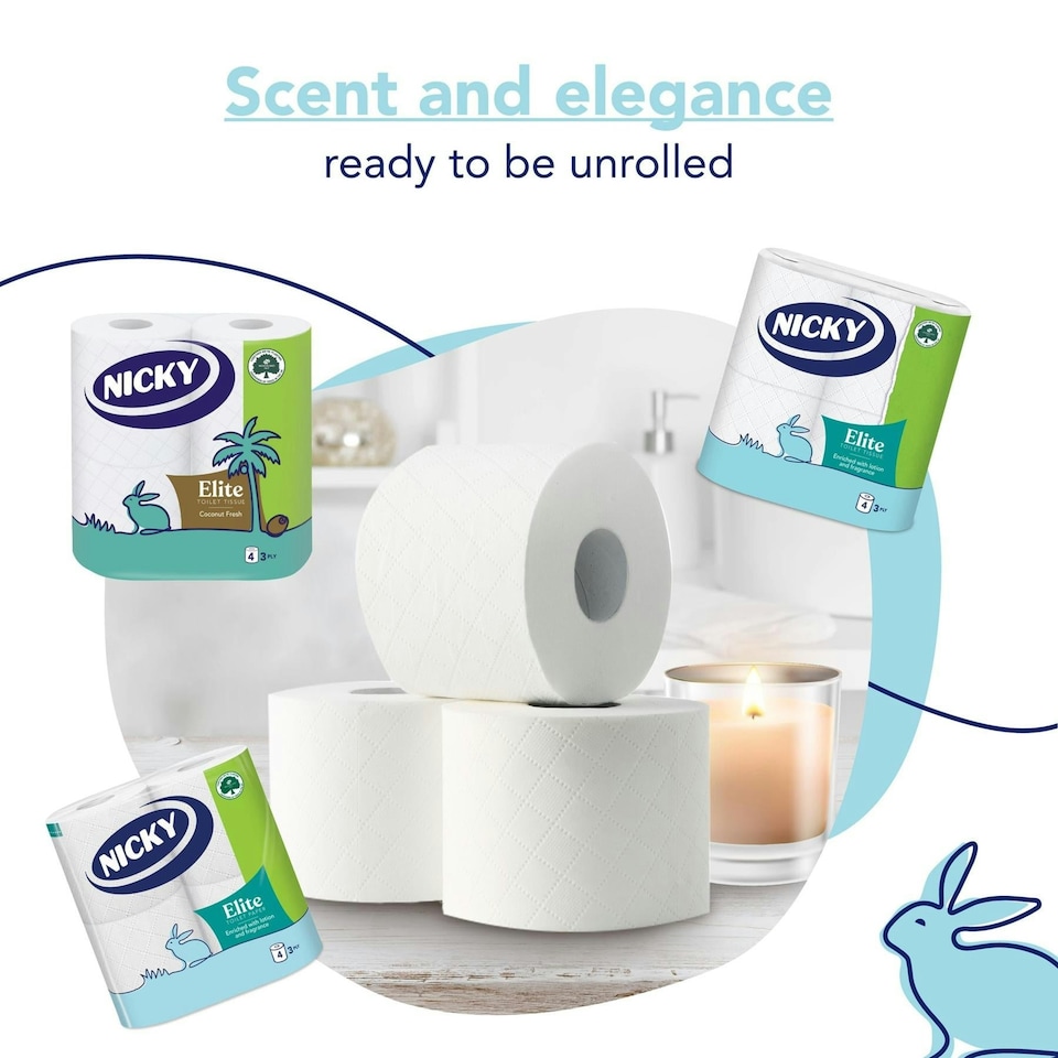 image 1 of Nicky Elite Toilet Tissue Rolls With Coconut Fresh Soft 3 Ply White Paper