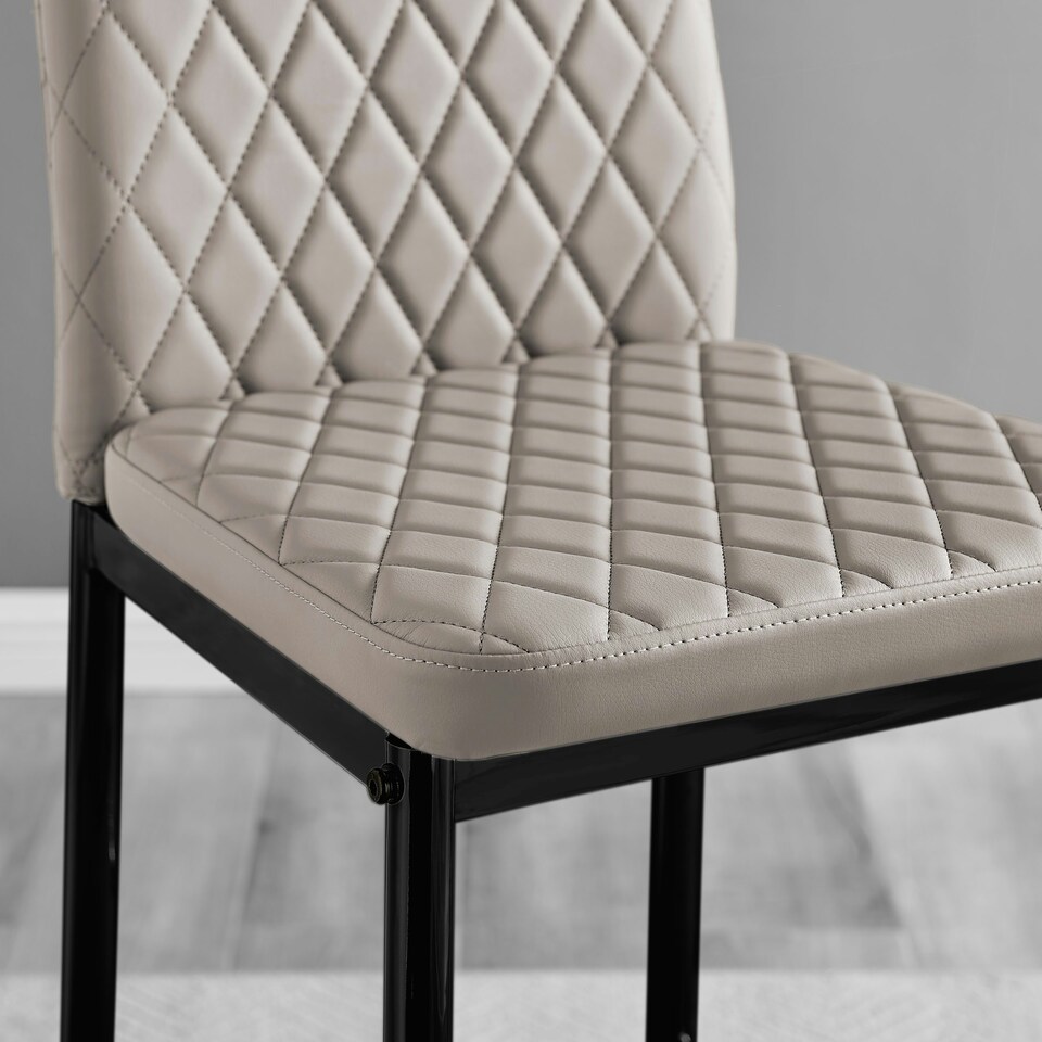 image 1 of Furniturebox 2x Milan Cappuccino Beige Leather Black Leg Bar Stools