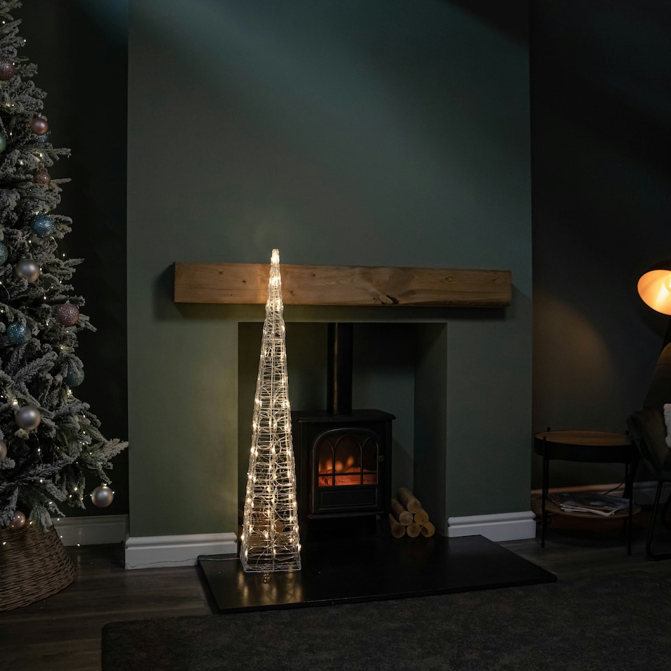 image 1 of 1.18m Light up Christmas Acrylic Pyramid with 80 Flashing & Static Warm White LEDs
