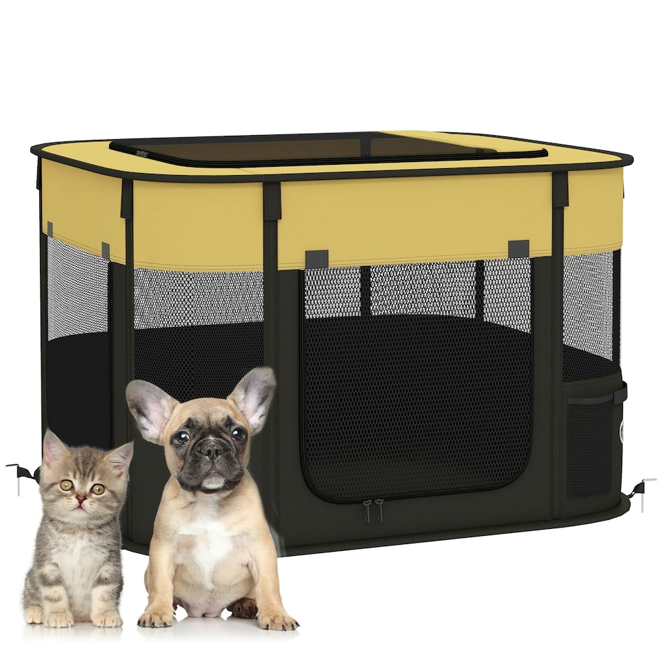 image 1 of PawHut Portable Dog Pen for Puppies, Rabbits, Kittens, Guinea Pigs - Yellow