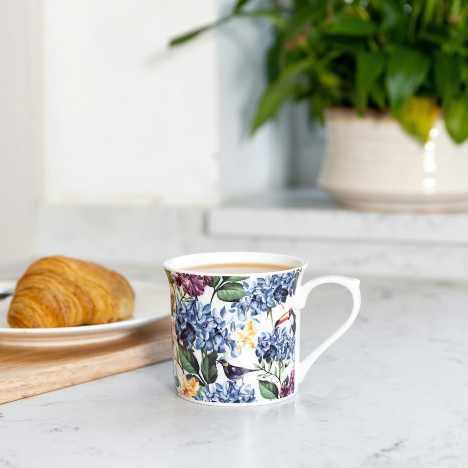 image 1 of KitchenCraft Flute Fine Bone China Country Floral Mug | Blue | 1