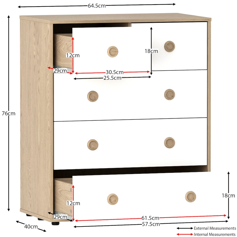 image 1 of Junior Vida Neptune 5 Drawer Chest, White & Oak - Set of 2