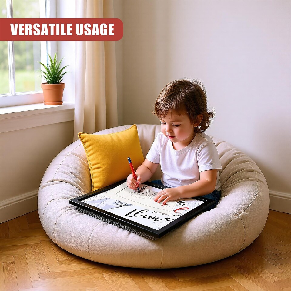 image 1 of GEEZY Be Cool Llama Design Wooden Lap Serving Tray with Bean Bag Cushion 44x34cm