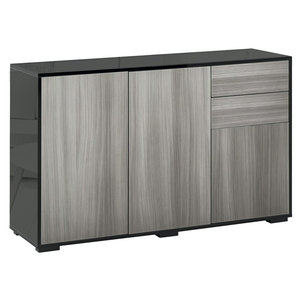 image 1 of HOMCOM High Gloss Frame Side Cabinet with 2 Door and 2 Drawer | Black