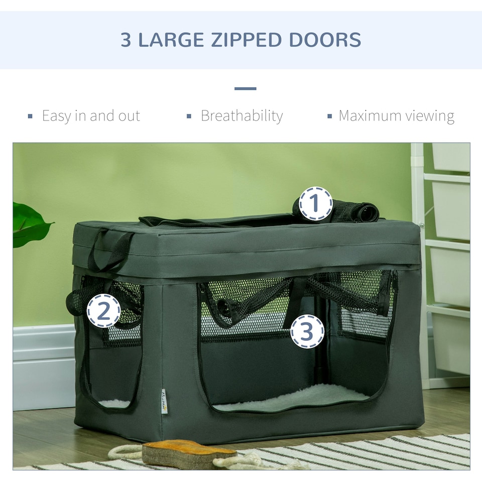 image 1 of PawHut 48.5cm Soft Side Pet Carrier w/ Cushion, for Miniature Dogs - Grey