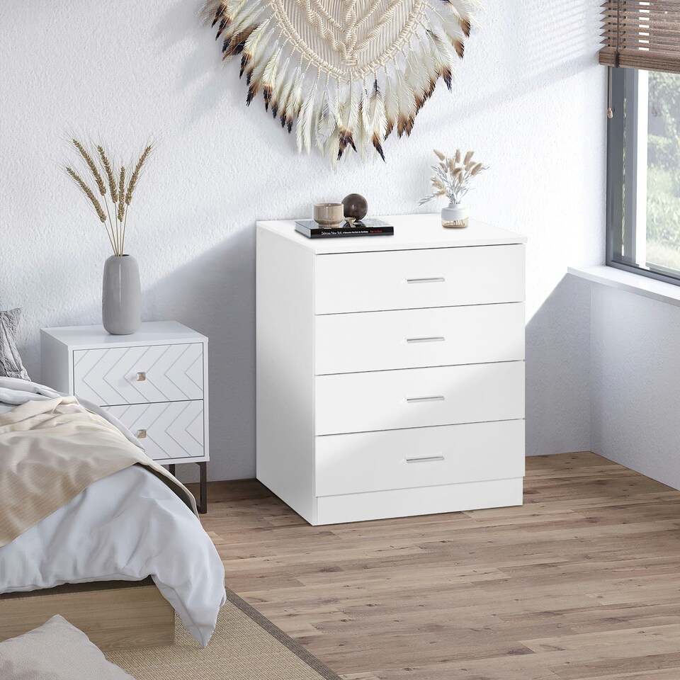 image 1 of HOMCOM Storage Cabinet Vertical Drawer Chest of 4 w/ Metal Rails