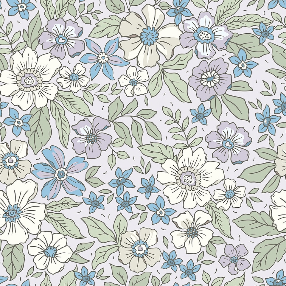 Sample of Gorgeous Gardenia Wallpaper in Soft Lilacs and Sage | Purple | Soft Lilacs and Sage