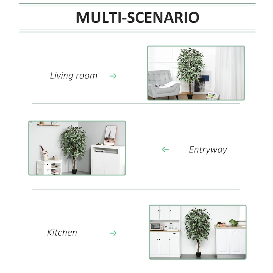 image 1 of Outsunny 160cm5.2FT Artificial Ficus Silk Tree with Nursery Pot, Decorative Fake Plant, for Indoor Decor