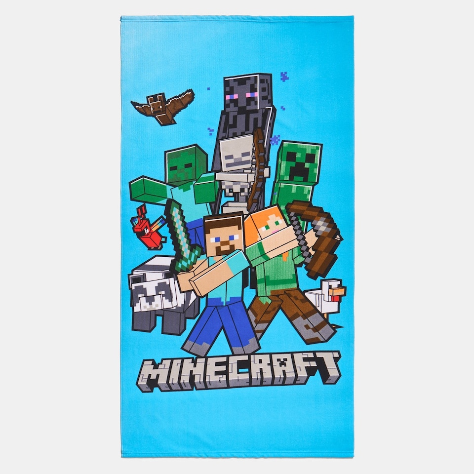 image 1 of OHS x Minecraft Kids Beach Towel Hooded Poncho Absorbent Quick Dry | Blue | Beach Towel - Blue