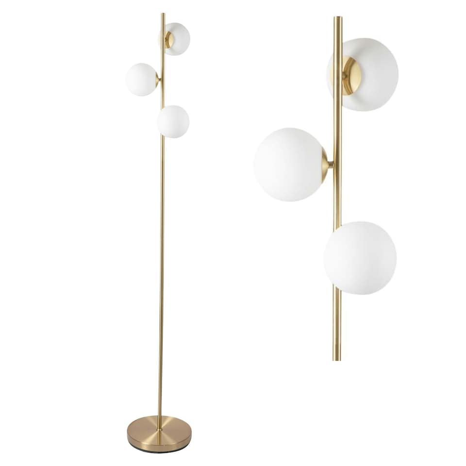 image 1 of Satin Brass Floor Lamp with Opal Globe Shades Bronze