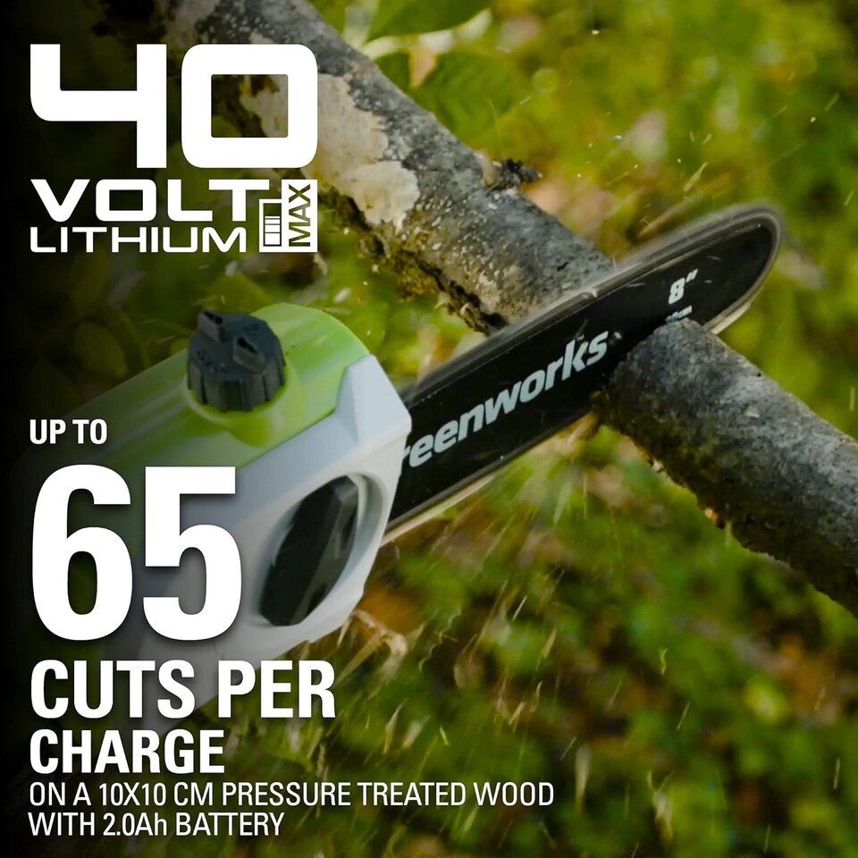 image 1 of Greenworks 40V 20cm Pole Bar including Battery and Charger Green