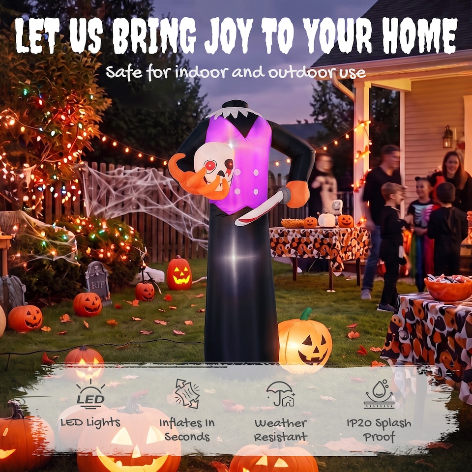 image 1 of Outsunny 6 FT Halloween Inflatable Skeleton, Halloween Headless Skeleton