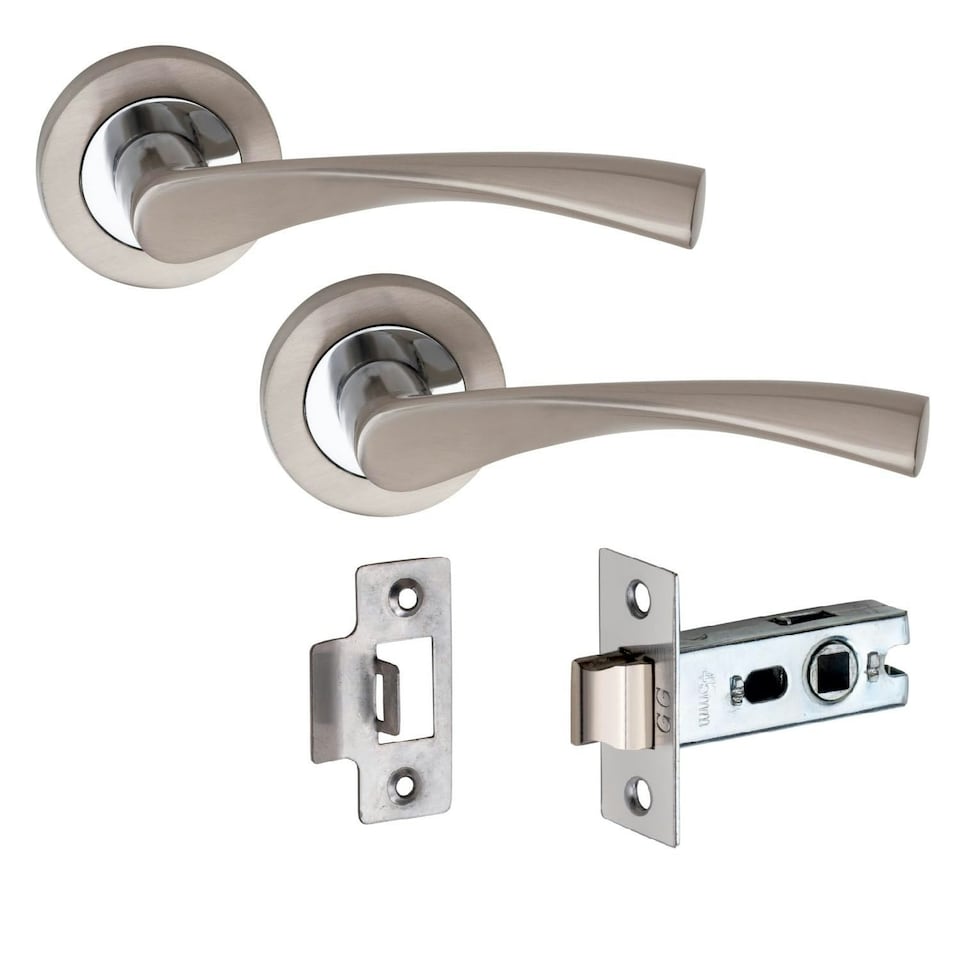 image 1 of Golden Grace 1 Pair Astrid Design Door Handles on Round Rose in Duo Chrome Finish with 2.5" Tubular Latch - 52mm Diameter Grey