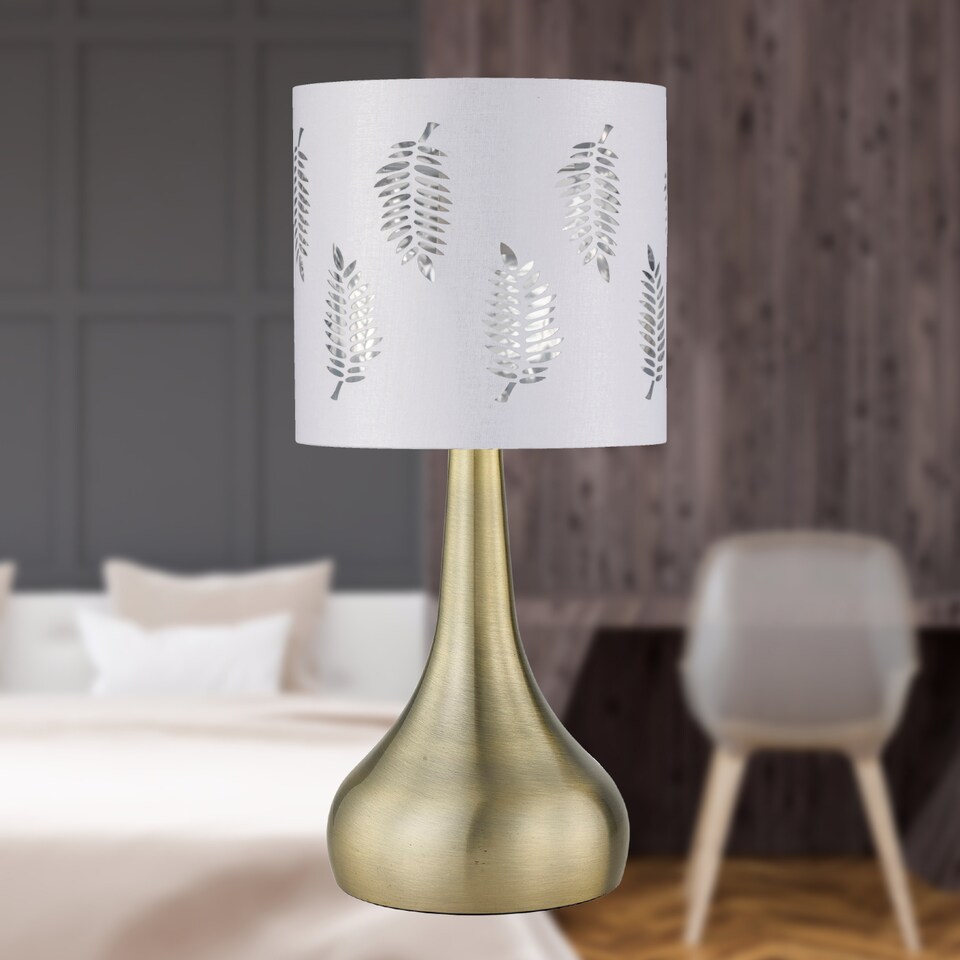 image 1 of Romana - Antique Brass Touch Table Lamp with White Fern Shade